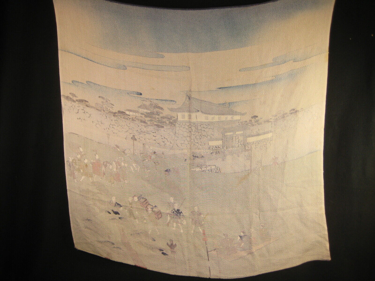 Vintage Japanese C. 1950 Katazome Stencil  Dyed Crepe Silk  Fabric Furoshiki