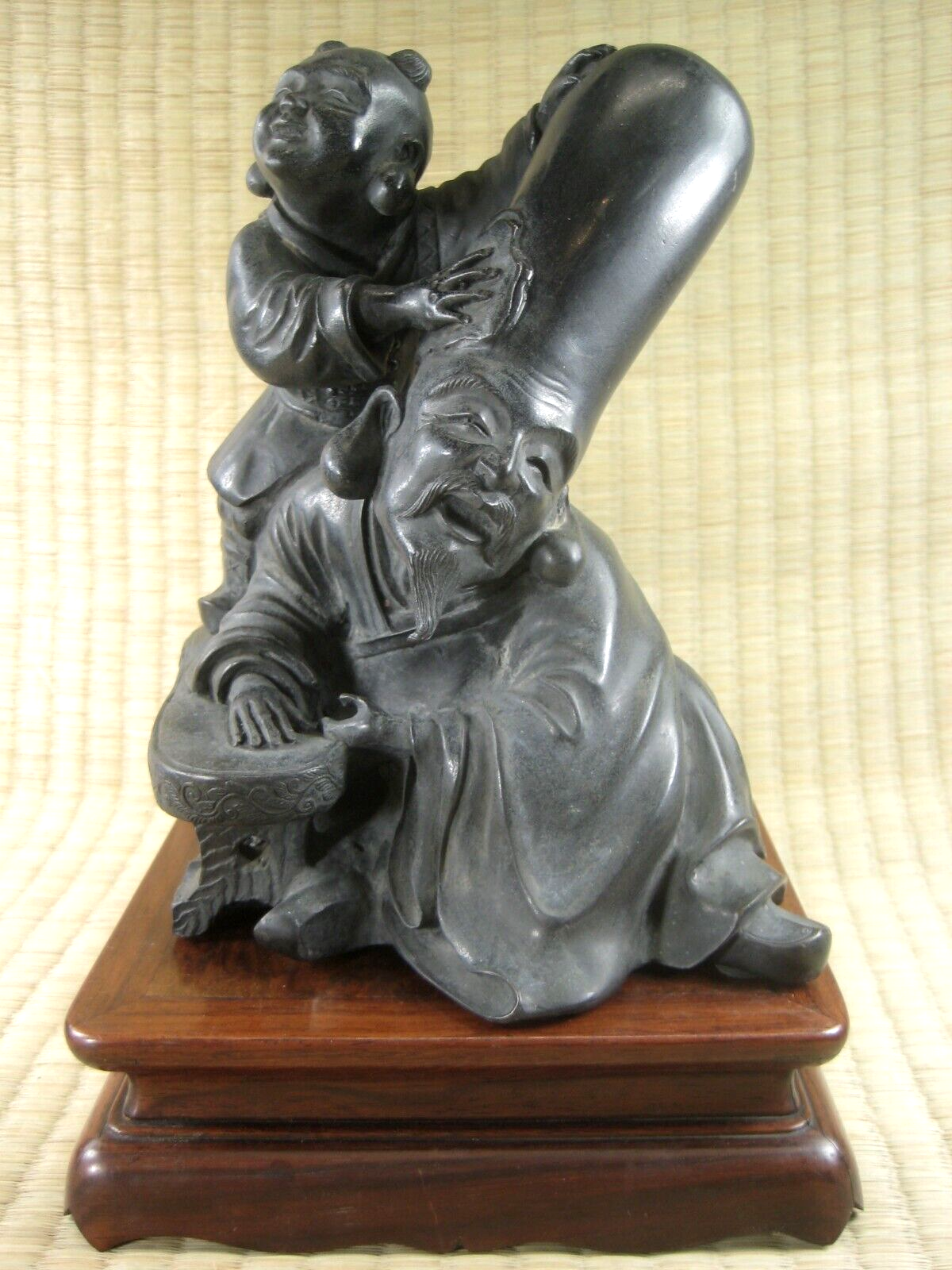 Vintage Japanese Bronze Statue of Fukurokujin, God Of Longevity & Wisdom 8.25"
