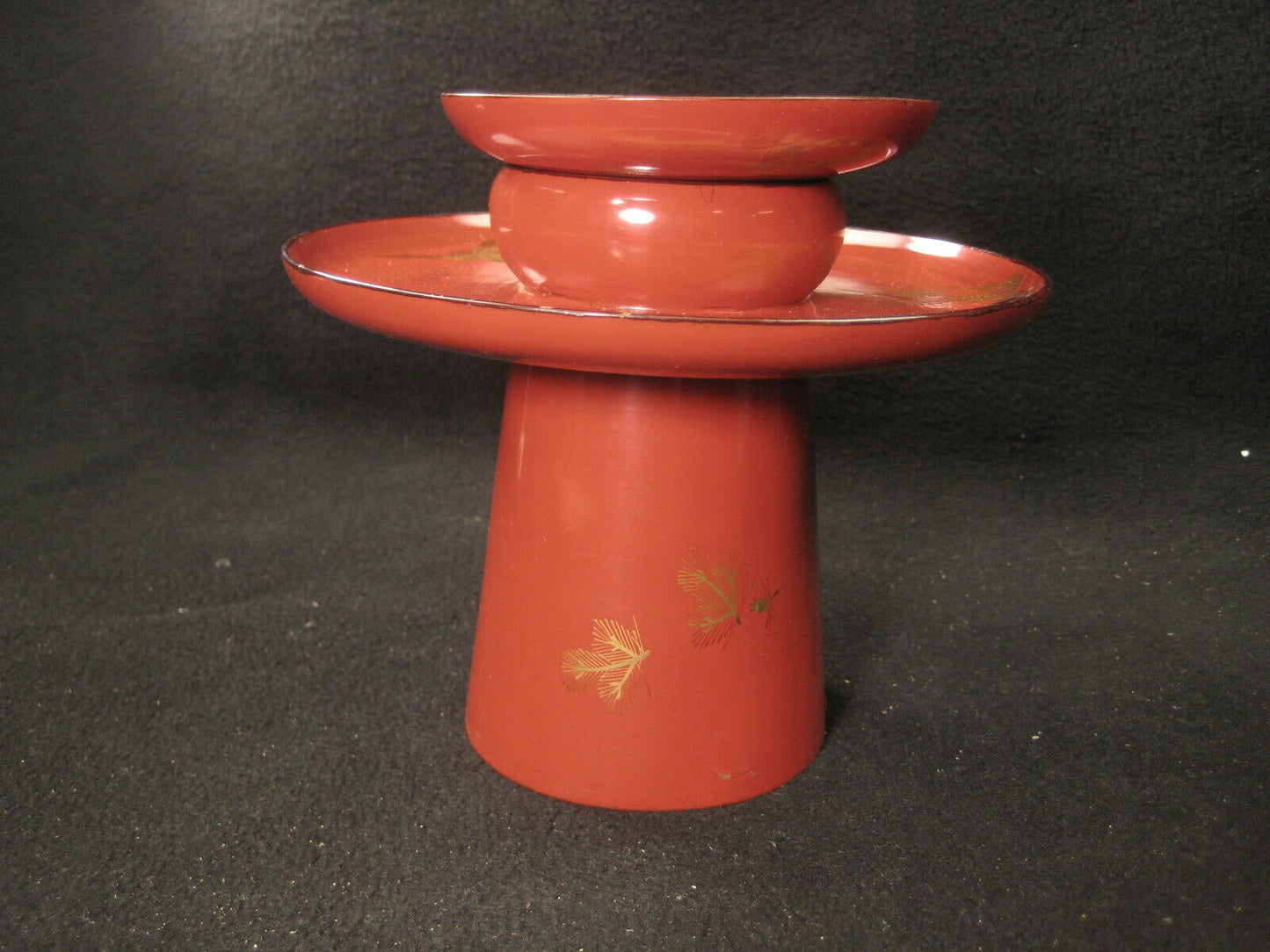 Antique Japanese Meiji Era (1870) Lacquer Wooden Sakazuki Sake Cup With Stand