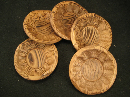 Set Of 5 Vintage Japanese Hand Crafted Cedar Wooden Chataku Tea Saucer
