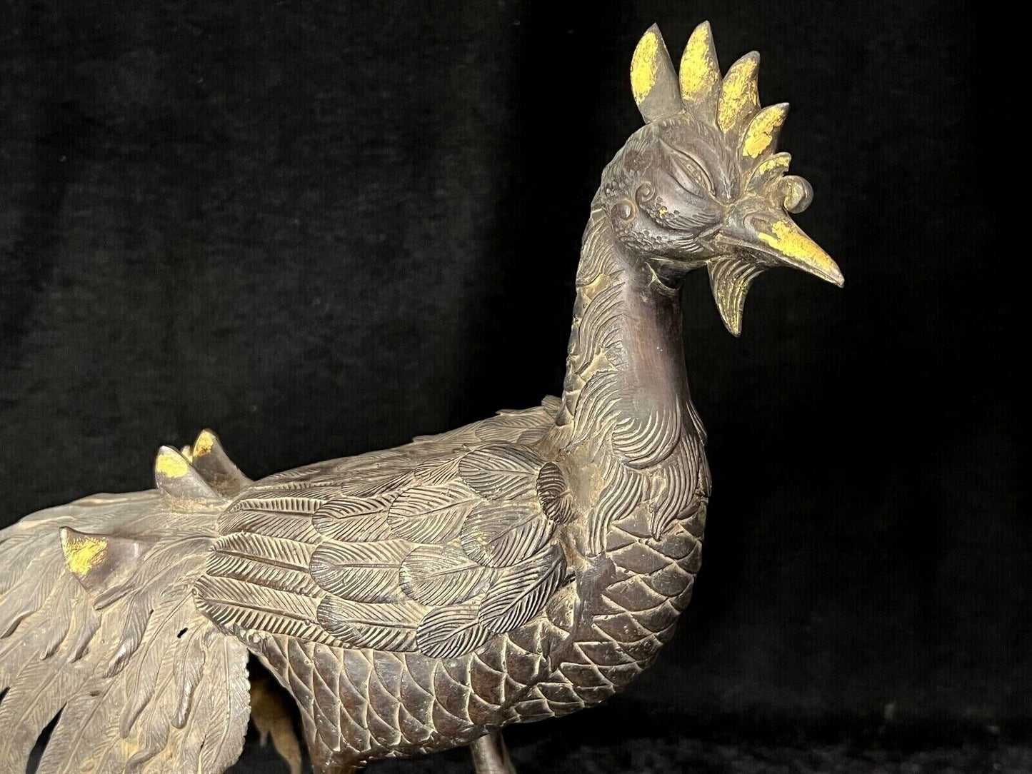 Antique Japanese c1900 Bronze Phoenix Sculpture Hou-Ou Peace & Mercy 18"