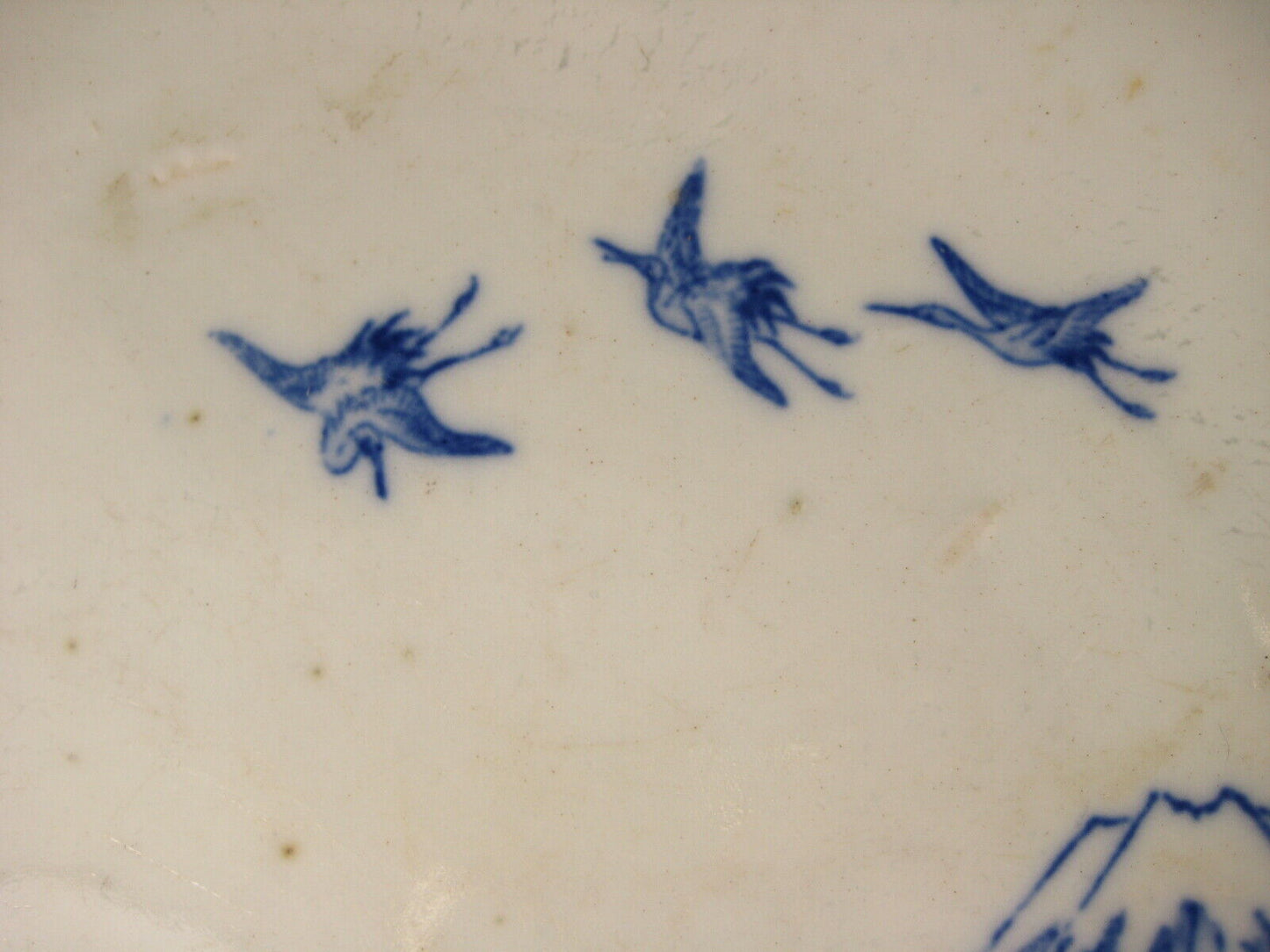 Antique c1900 Meiji Era Japanese Ceramic Imari Plate Cranes Pine & Mt Fuji