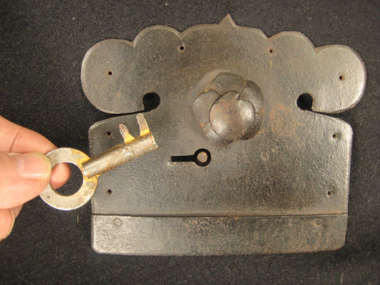 Antique Japanese Meiji Era (C. 1870) Forged Iron Tansu Lock  With Key