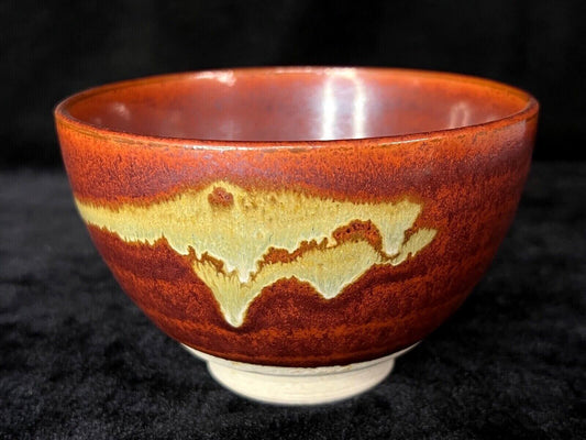 Vintage Japanese Tea Ceremony Ceramic Chawan Tea Bowl Rich Red Glaze Drip 5"