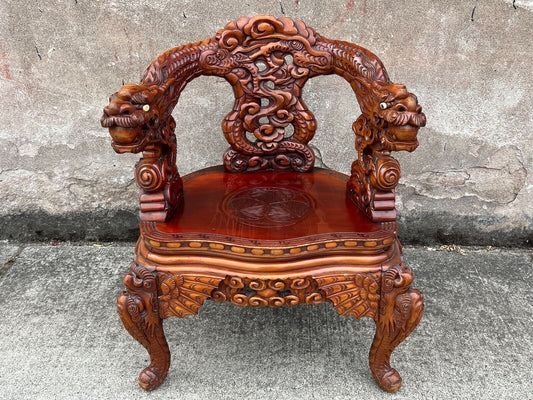 Antique Japanese Meiji Era (C1900) Dragon Chair Hand Carved For Export 17"Seat