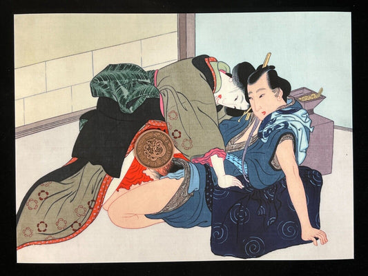 Shunga Japanese Erotic Art Giclee Print Hand Painting on Silk 10.5"x7.5" #5