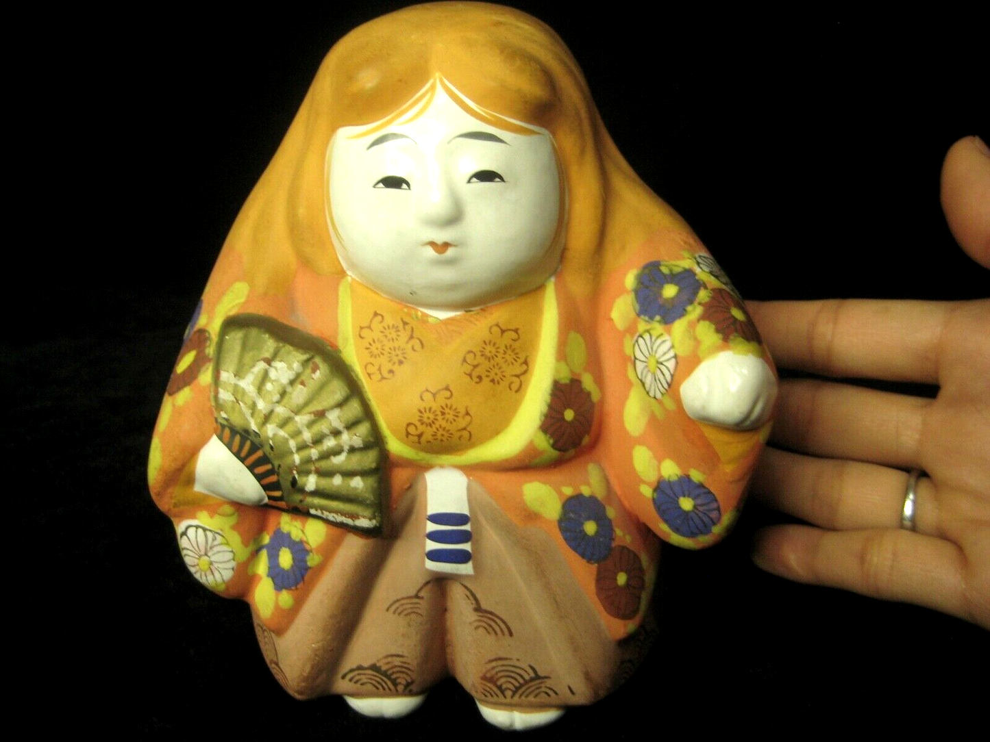 Vintage Japanese Kabuki Doll Renjishi Red Lion Dancer Ceramic Hand Painted 6"H