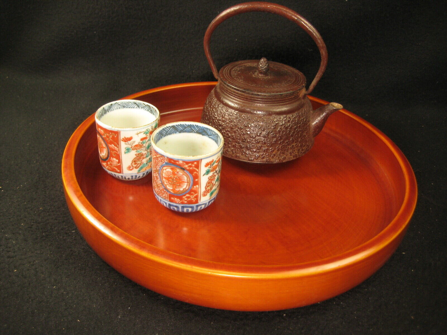 Vintage Japanese Hand Crafted Wood Hida Shunkei Lacquer Kashizara Round Tray