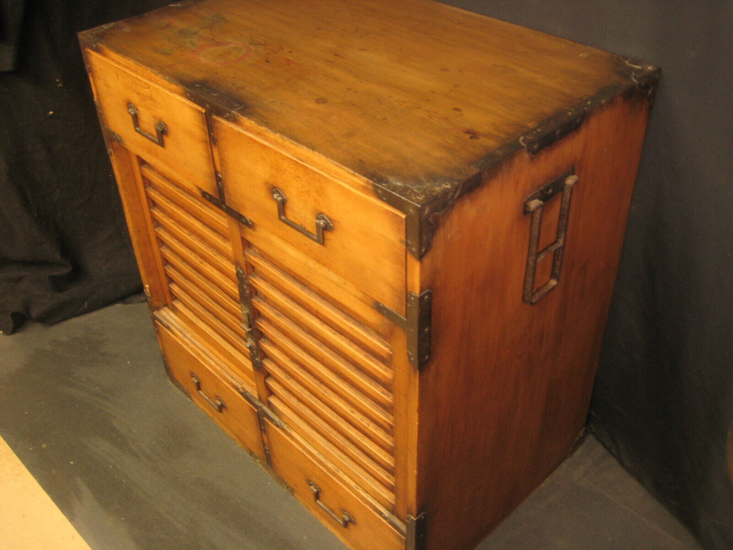 Antique Japanese Chobadansu c.1840 Edo Era Document Tansu Chest Sugi Wood