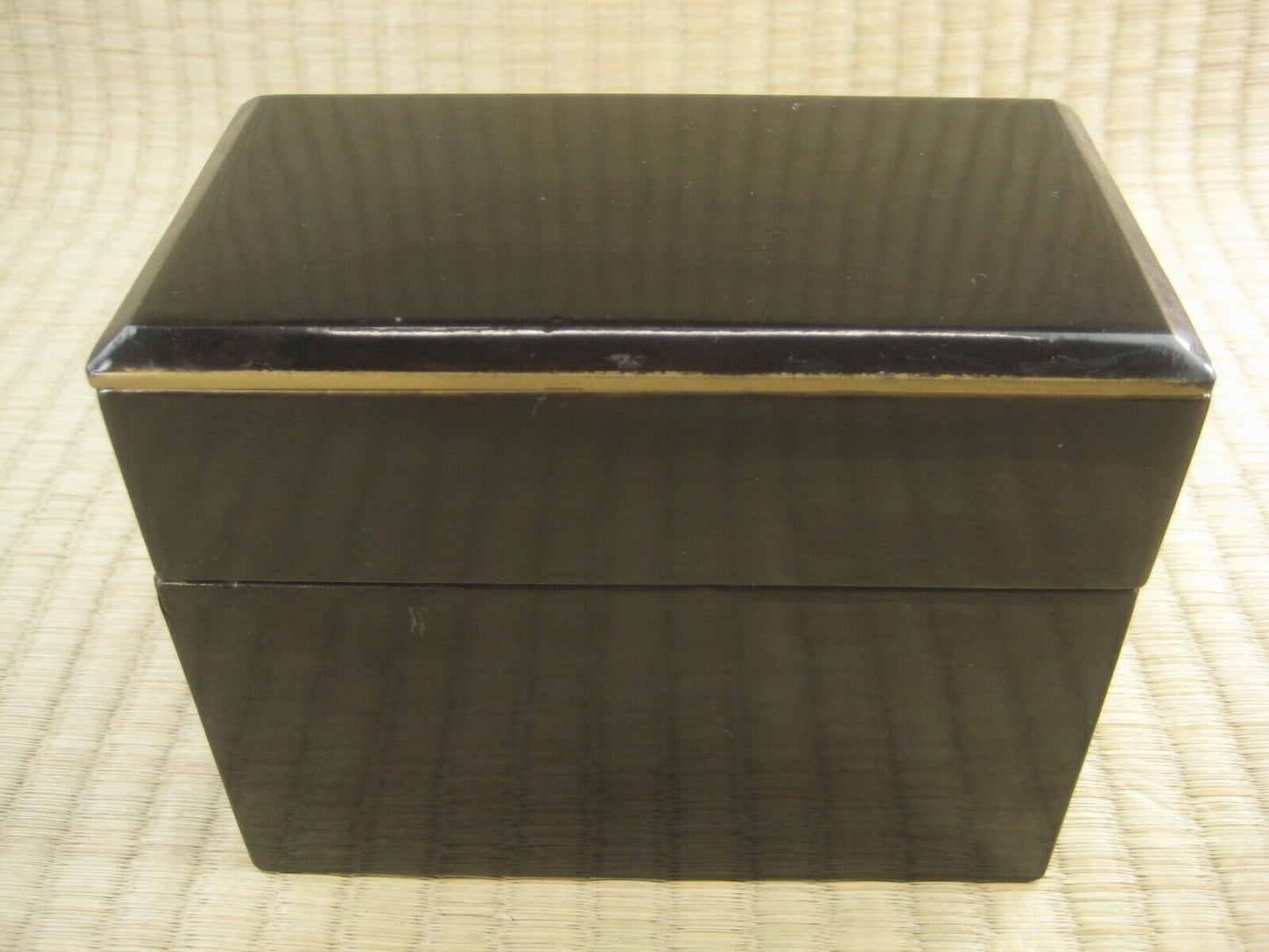 Antique Japanese 3 Compartment Box For Bento Or Storage Black Lacquer Gold Trim