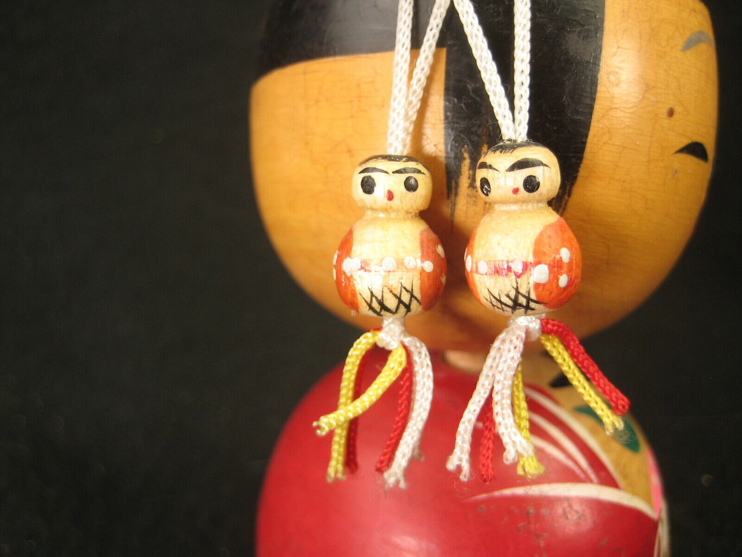 Vintage Japanese Showa Era (C.1950) Wooden Kokeshi Doll With Extra 2 Dolls