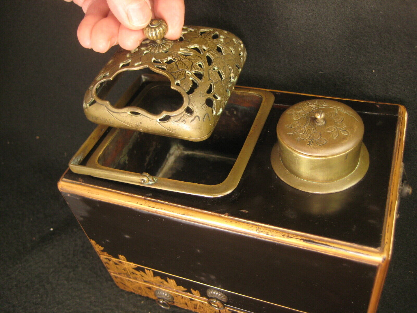 Antique Japanese C.1820 Edo Era Tabakobon  3 Drawer  Teaburi Smokers Tansu