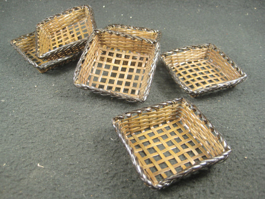 Vintage Set Of 6 Japanese Tiny Woven Bronze Baskets 2.5" X 2.5"