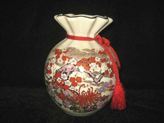 Vintage Japanese Decorative Porcelain Flower Vase Sakura Cherry Blossom