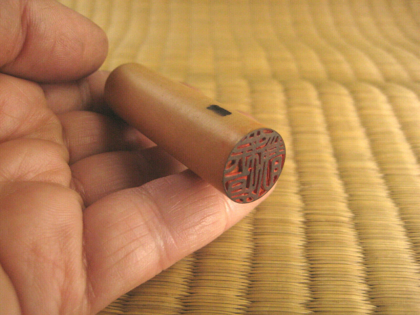 Vintage Japanese Taisho Era (C1920) Hand Carved Boxwood Inkan Name Stamp 5/8"