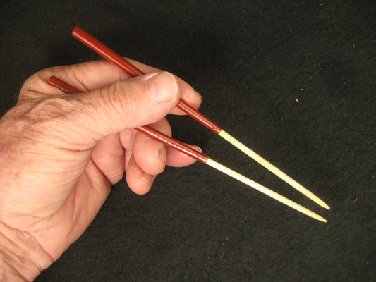 Antique Japanese Travel  Collapsible Copper & Bone Samurai  Geisha Chopsticks