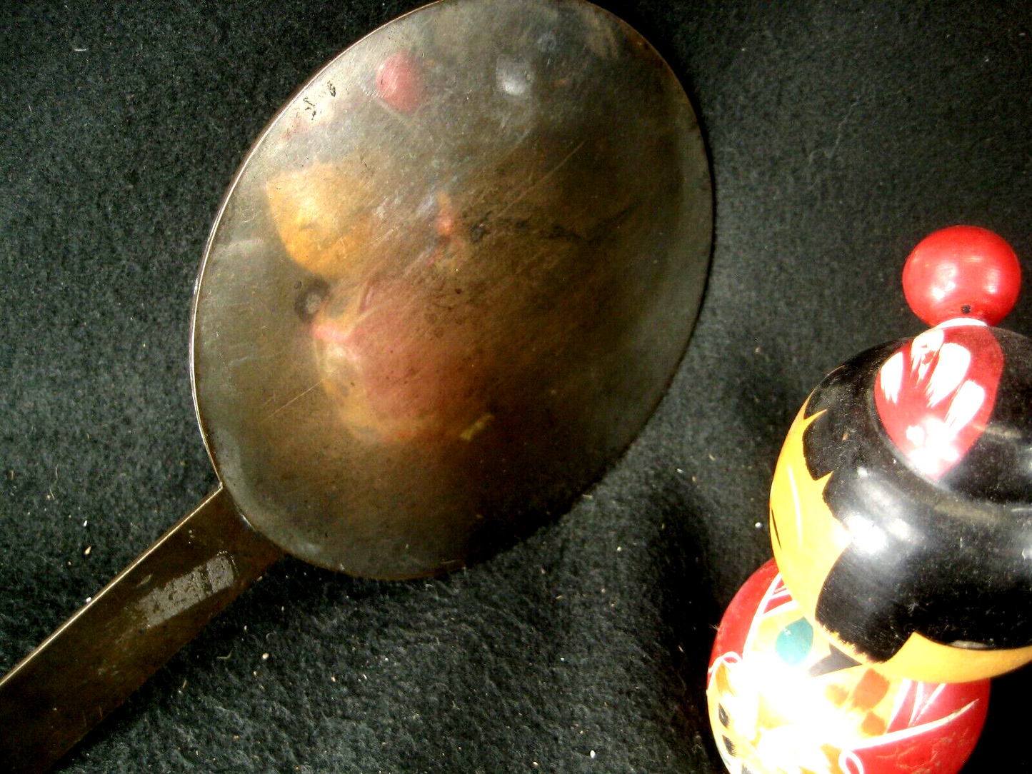 Antique Japanese Bronze Hand Mirror W/ Enshu Mon & Crossed Feather Mon 5.75"