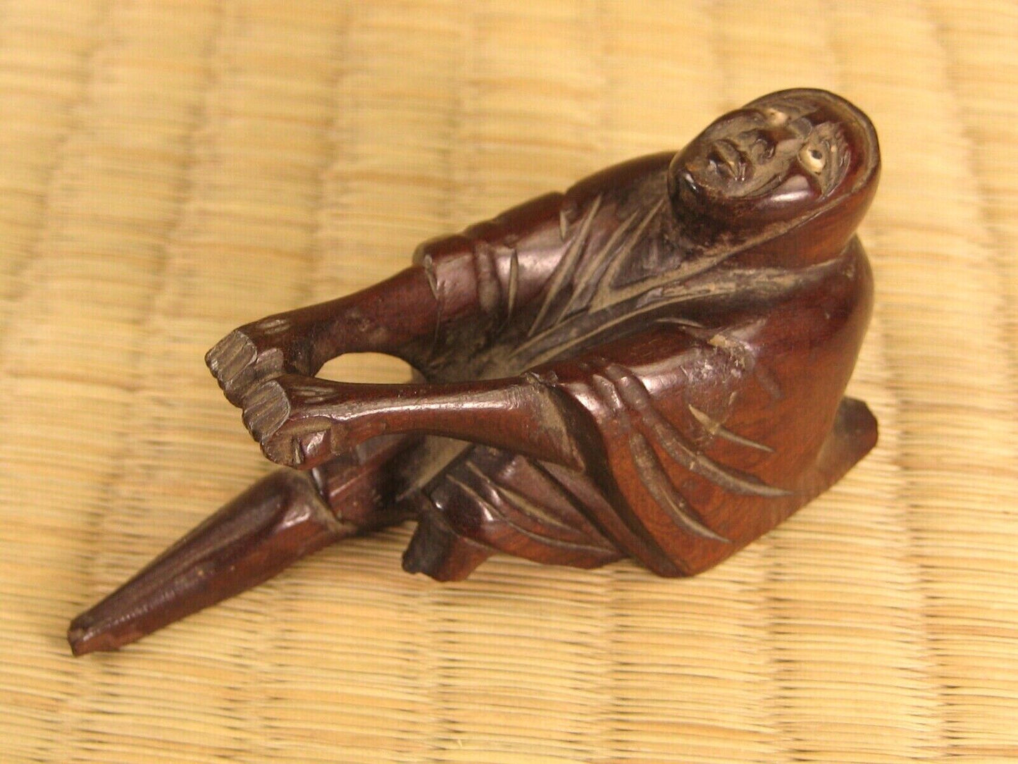 Japanese Antique Edo Era C.1820 Zitann Blackwood Netsuke Man Door Handle