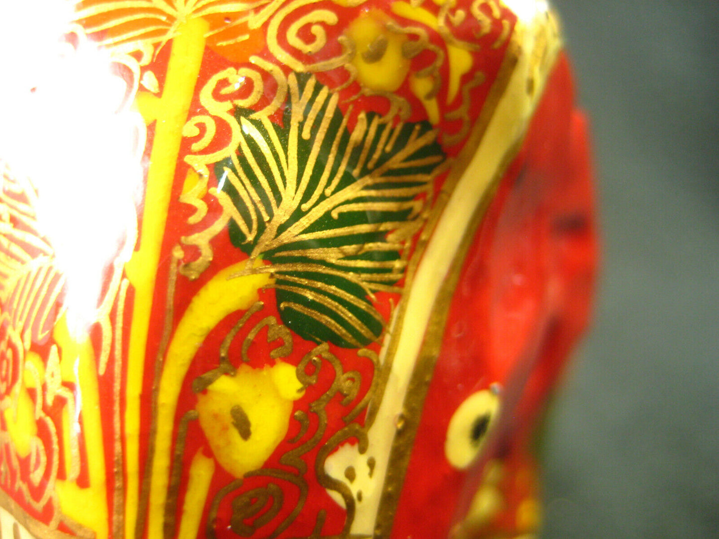 Red Elephant Figurine Leaf Pattern Gold White Pink Green Hand Painted 5" Tall