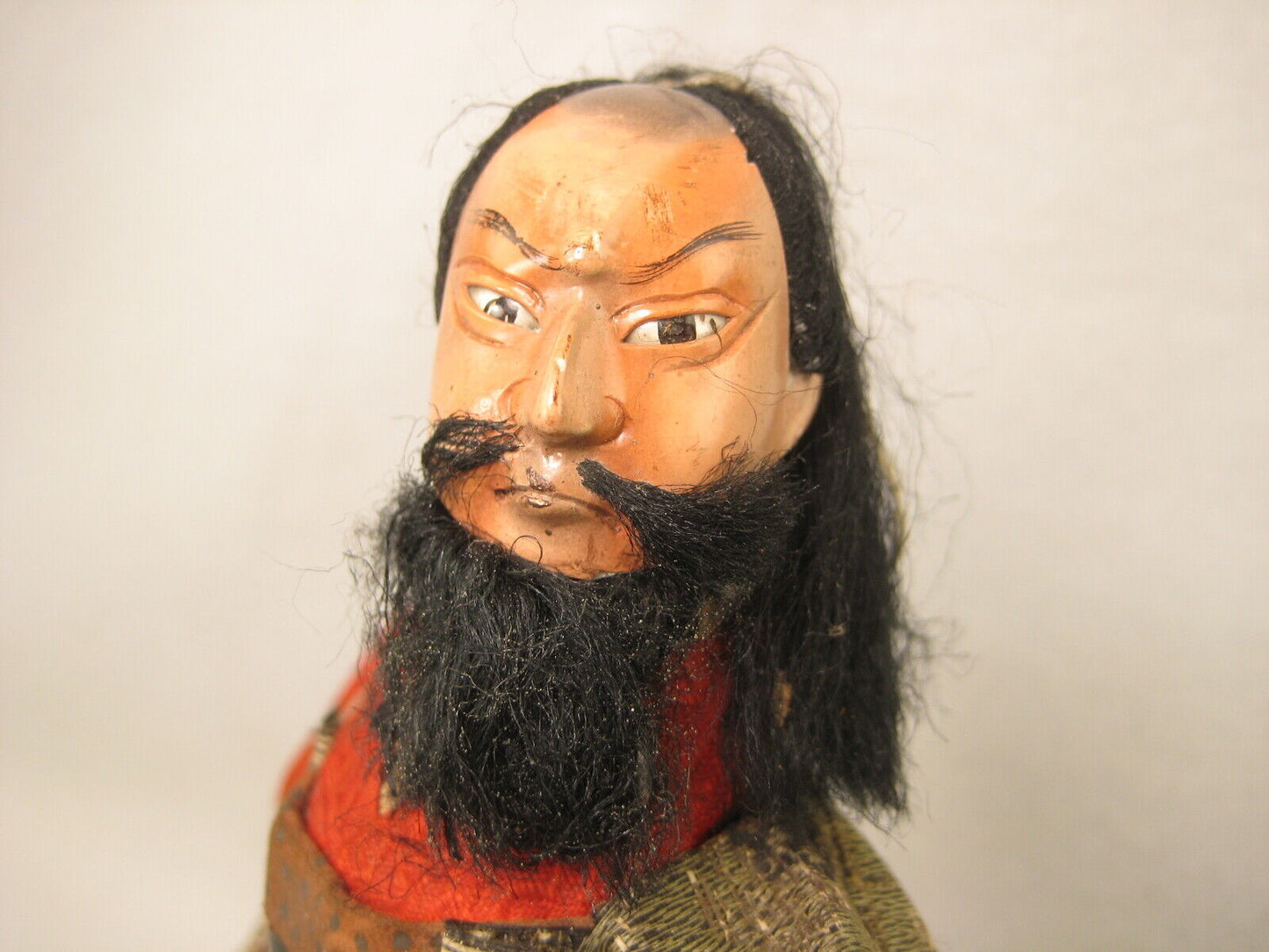 Antique Japanese Samurai Warrior Doll Wood Gofun Face Fierce General  W/Sword
