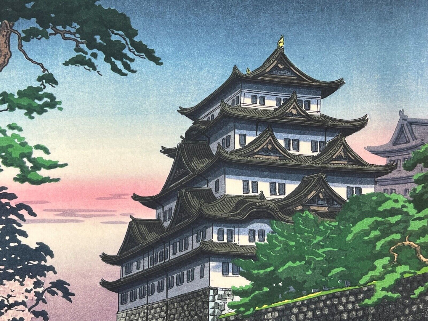 Koitsu Giclee Woodblock Print Pink Cherry Nagoya Castle 10.5"x15"
