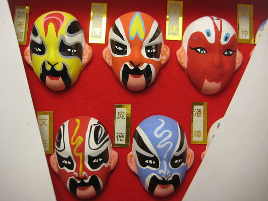 5 Vintage Chinese Beijing Opera Clay Masks Mini Hand painted "Peking Opera Masks"