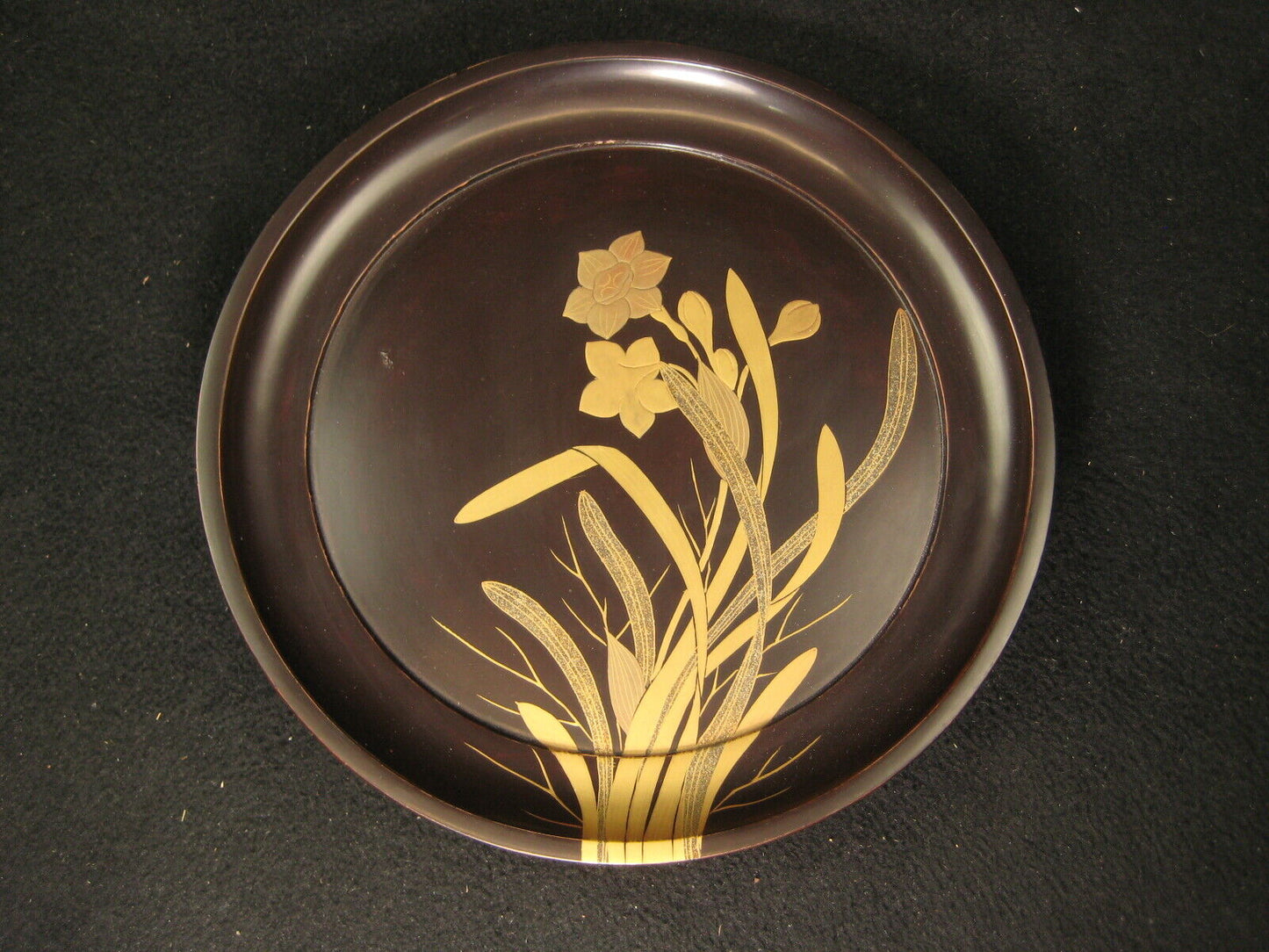 Antique Japanese (C. 1890) Lacquer Kashizara Appetizer Dish Plate Makie Floral