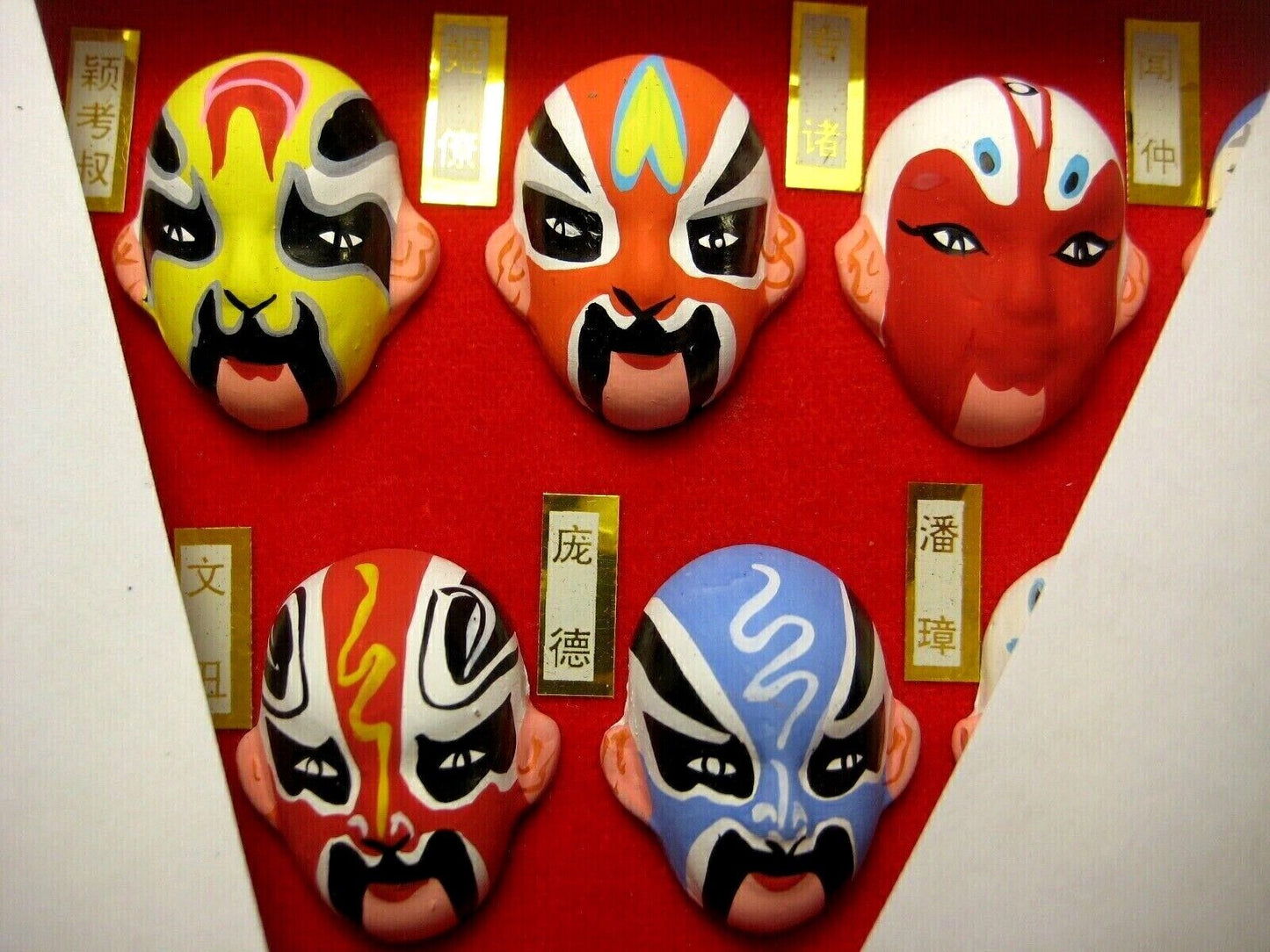 Vintage Chinese Beijing Opera Clay Masks x5 Mini Hand painted "Peking Opera Masks"