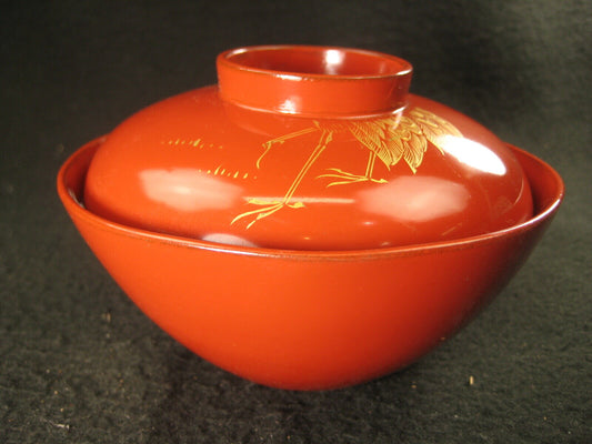 Antique Japanese Meiji Era (C.1880) Lacquer Wooden Lidded Soup / Rice Bowl