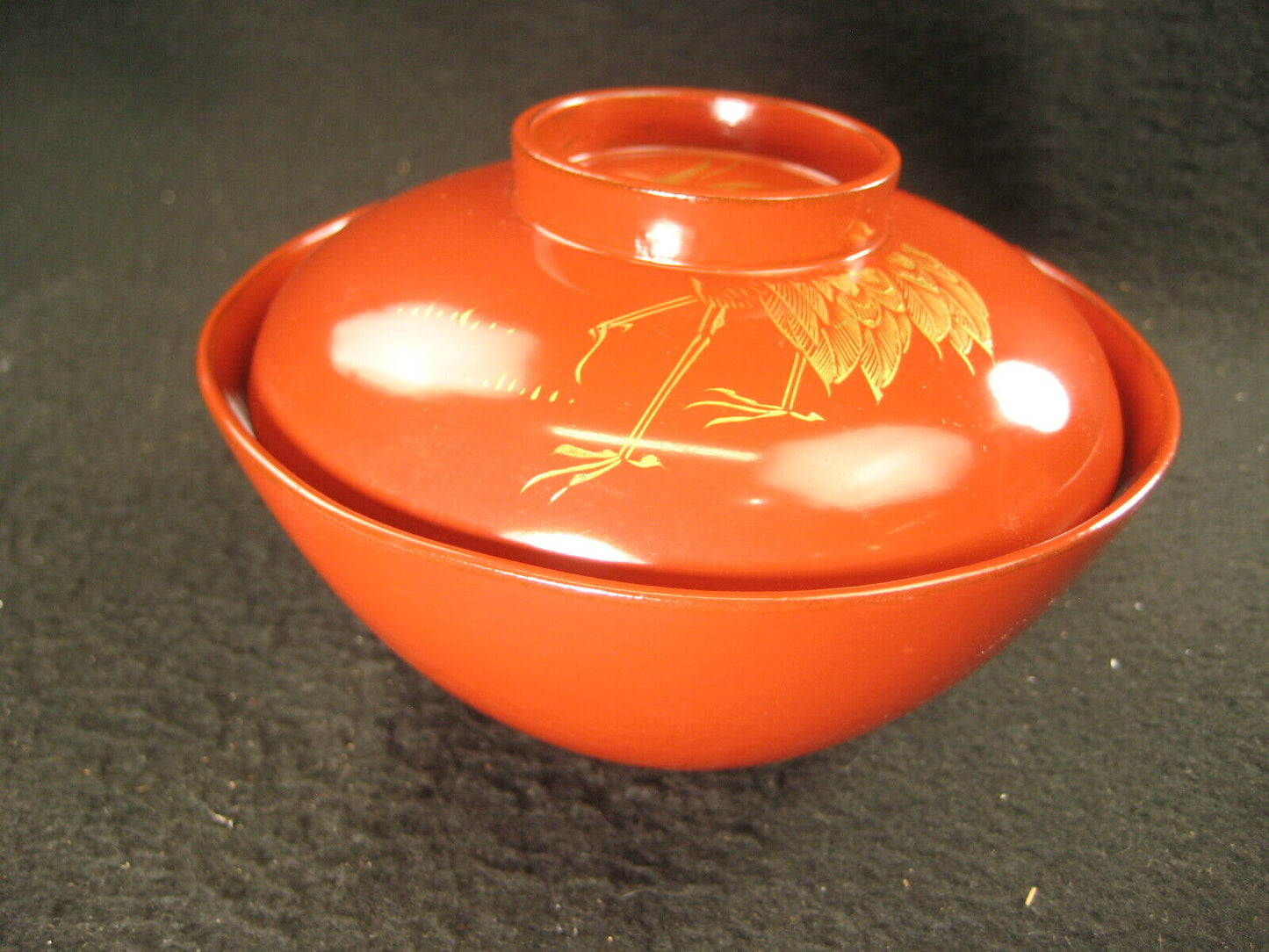 Antique Japanese Meiji Era (C.1880) Lacquer Wooden Lidded Soup / Rice Bowl