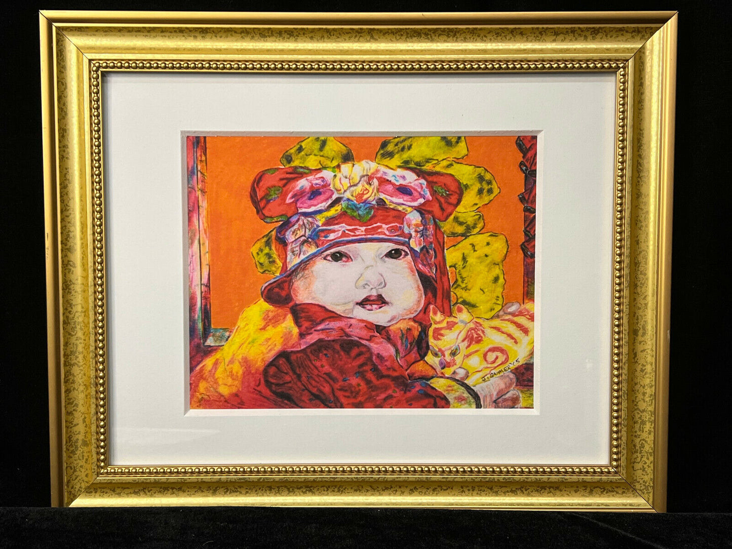 Framed Print of Baby with Colorful Bows by J. Gumer 16.5" x 13.5" Framed