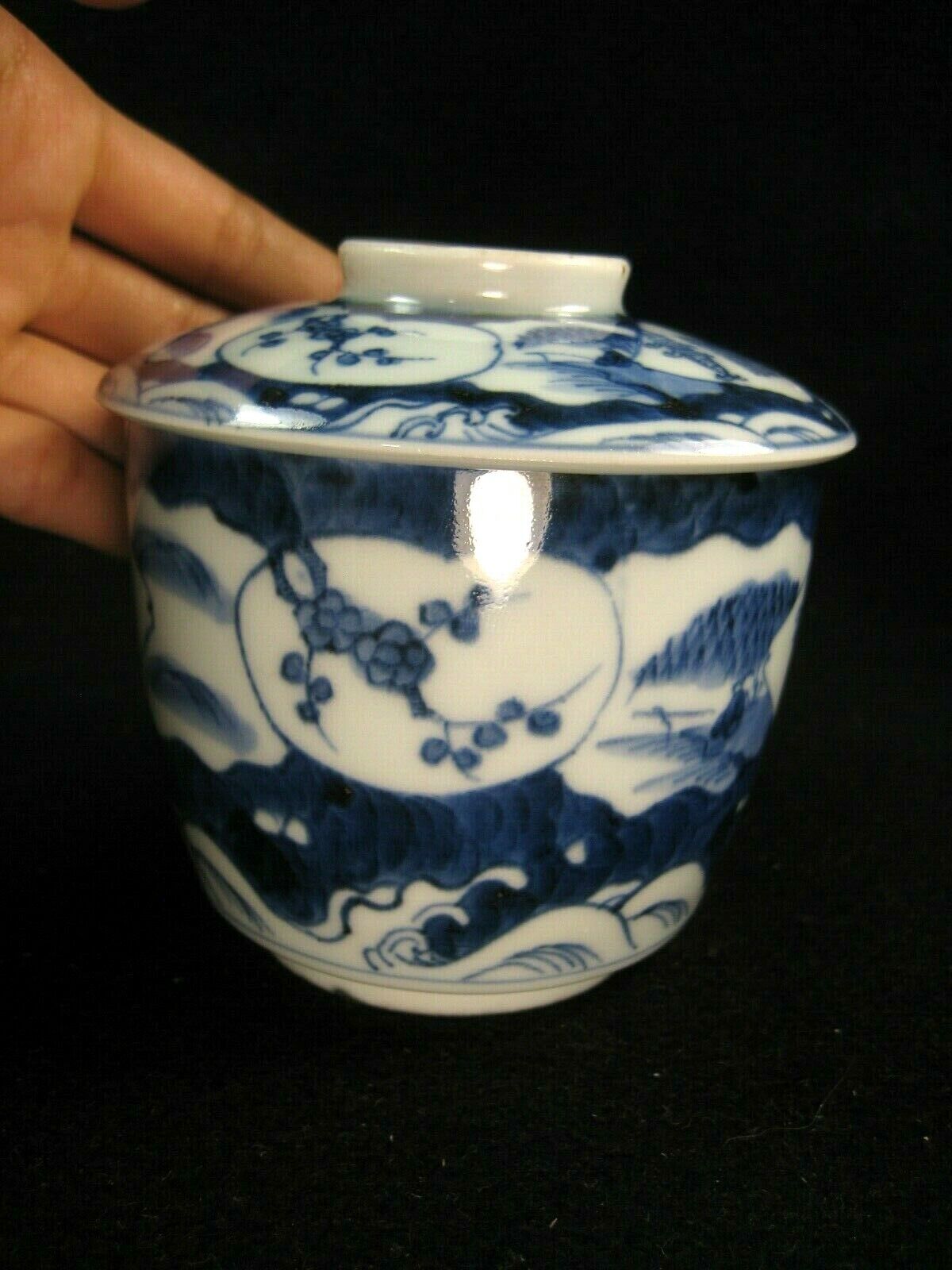 Antique Japanese Meiji Era C. 1880 Imari Ceramic Sencha Lidded Tea Cup Scenic