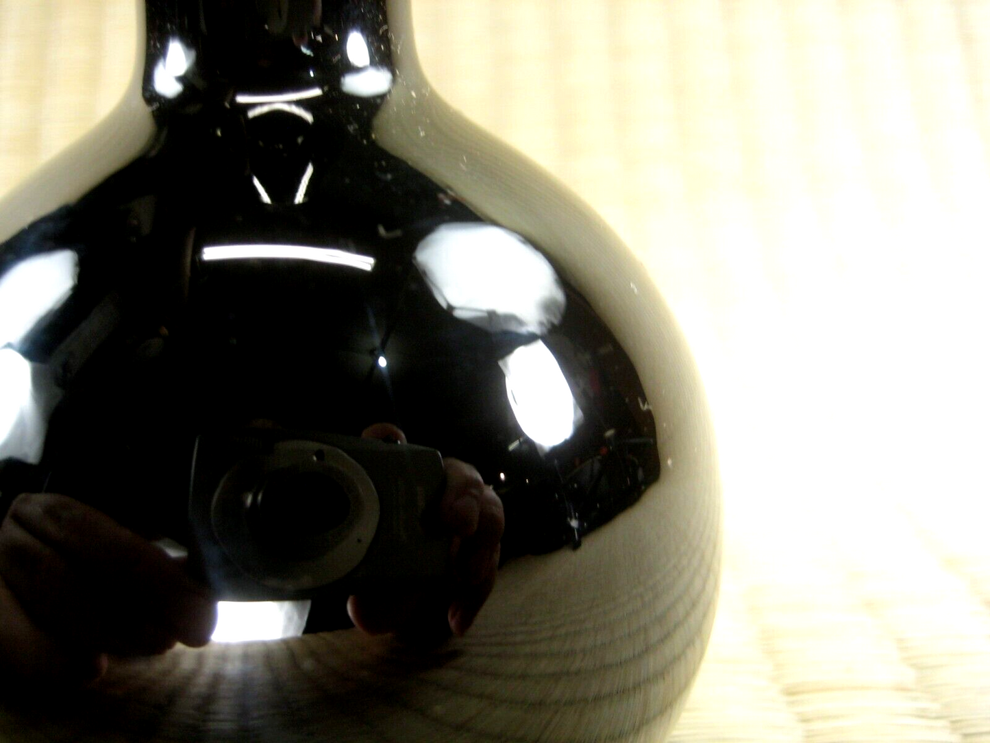 Japanese Black Glass Ikebana Long Necked Round Body Bud Vase 4.25 X 2.25"