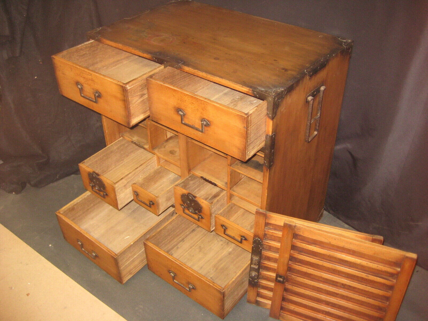 Antique Japanese Chobadansu c.1840 Edo Era Document Tansu Chest Sugi Wood