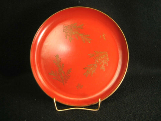 Antique Japanese Red & Black Wood Lacquer Kashizara Plate Floral Gold Makie 7"