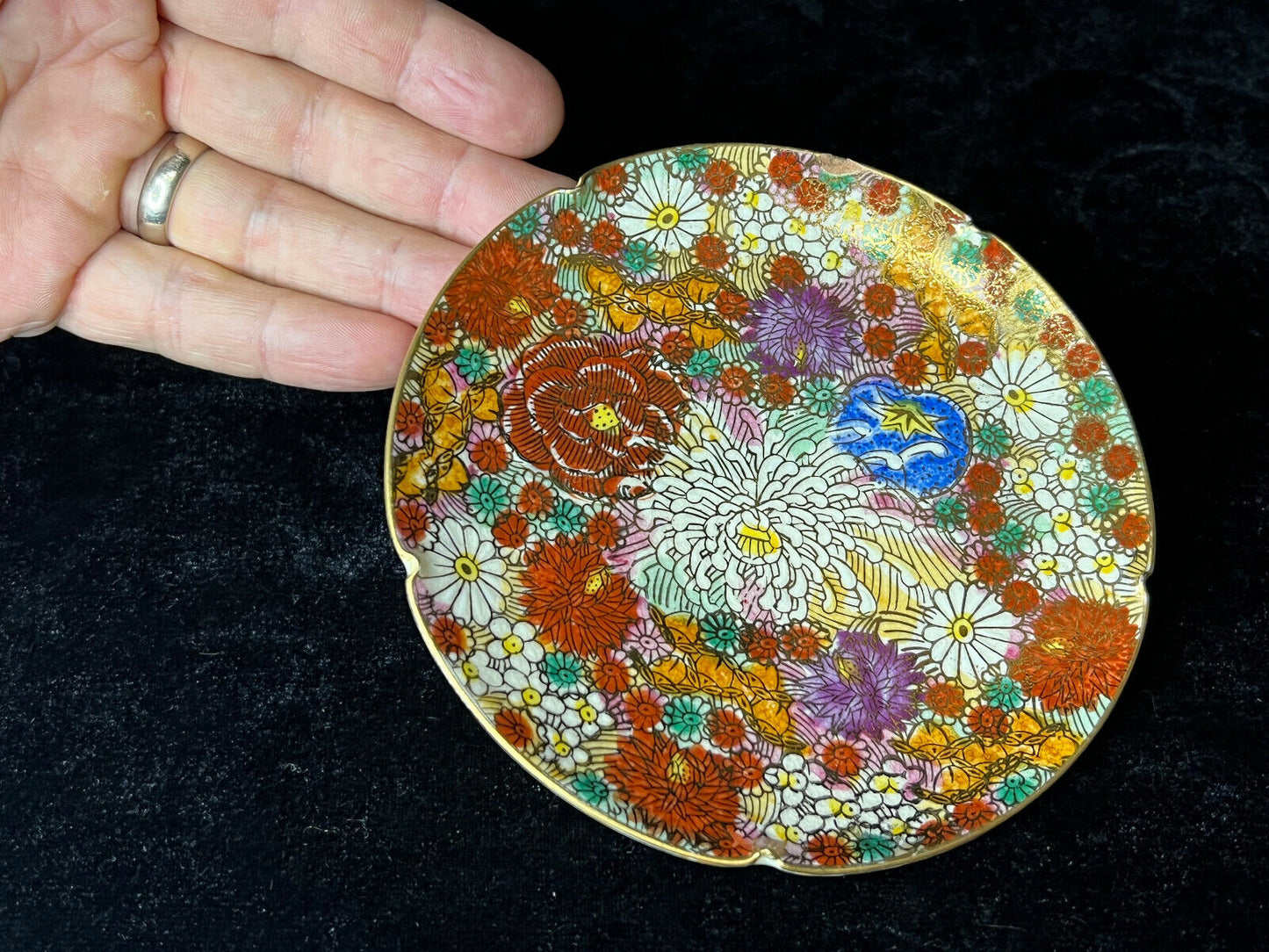 Antique Japanese Early 1900'S Satsuma Plate Ceramic Hand Painted Kiku 4.75"