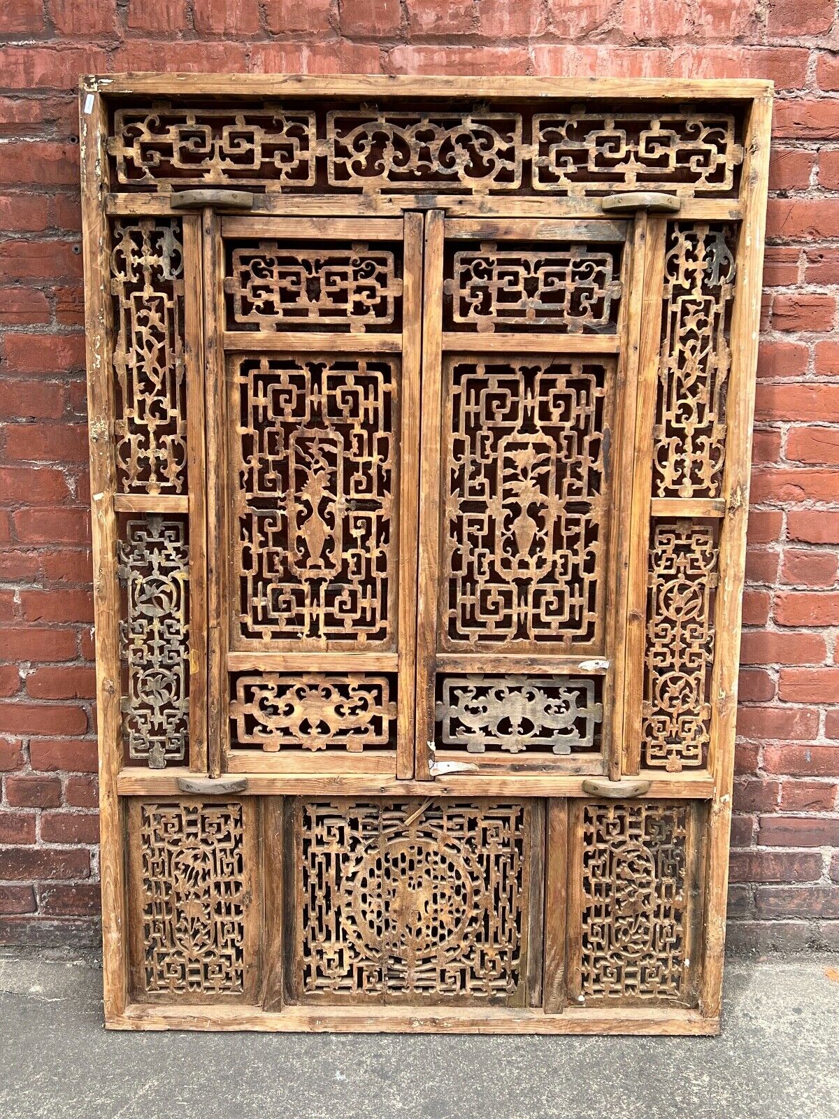 Antique Chinese Qing Dynasty 19th Hand Carved Wood Window Panel 39 x 5 ...