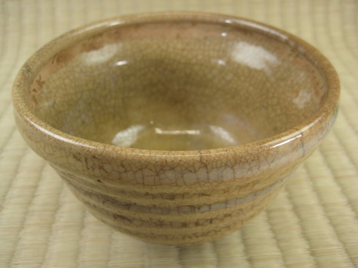 Vintage Japanese Tea Ceremony Ceramic Chawan Tea Bowl Brown Crackel Glaze