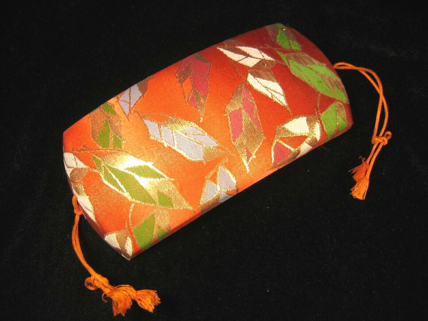 Vintage Japanese Shamisen Doukake Side Cover For Dou (Body) Orange W/ Leaves