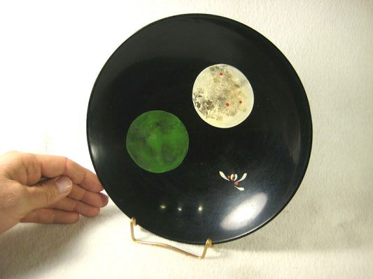 Vintage Japanese Hand Decorated Cdgc Bowl 8" Resin Black W/ Pine Tree & Flowers