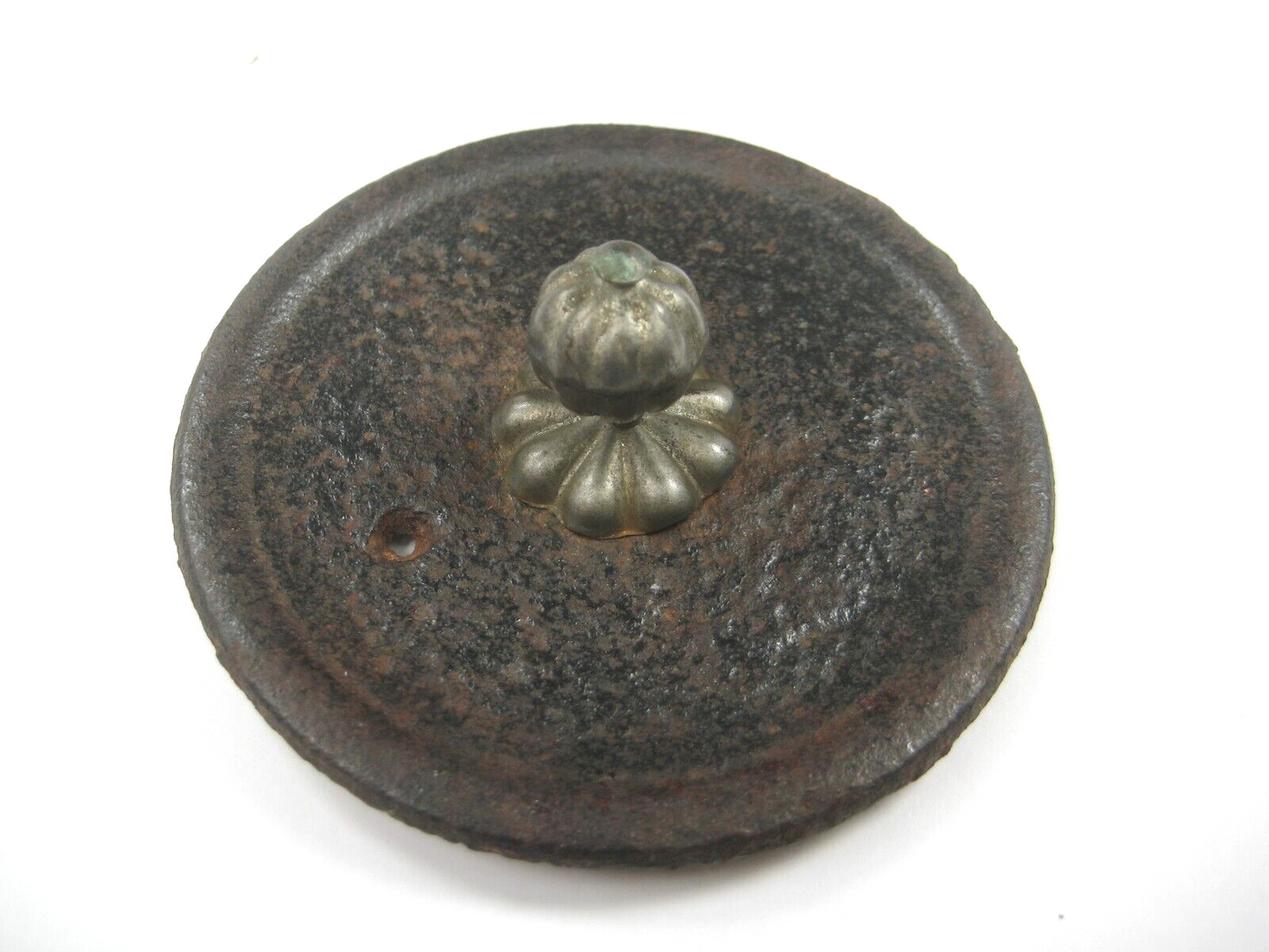 Antique Japanese Cast Iron Sake Warmer Tetsubin Bronze Lid W/ Enamel Inside Ume