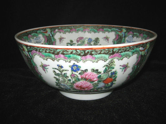 Vintage Chinese C1950'S Stencil Tansfer Hand Colored Ceramic Decorative Bowl 10"