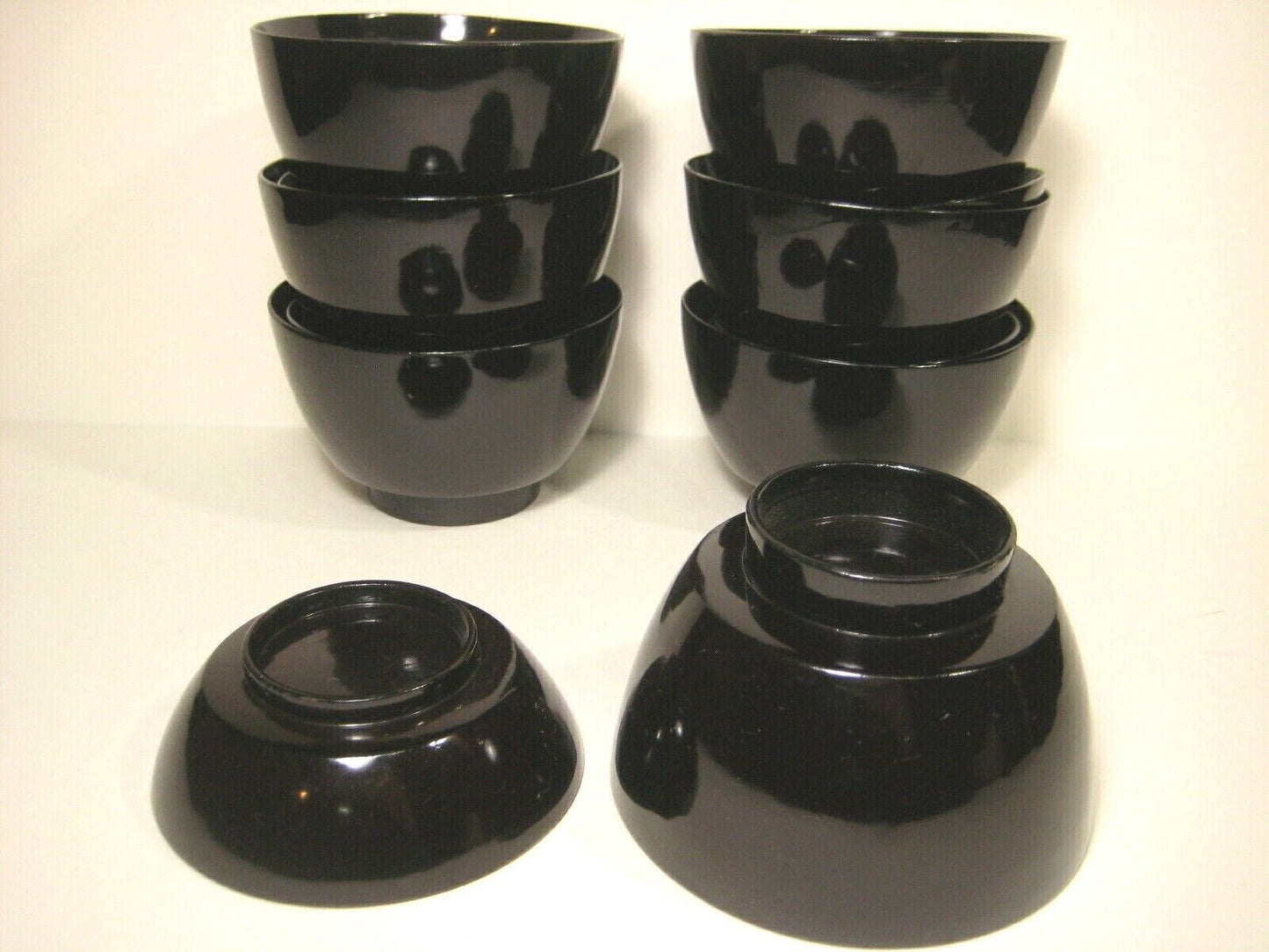 Antique Japanese Set Of 7 Meiji Era (C1880) High Sheen Black Lacquer Bowls