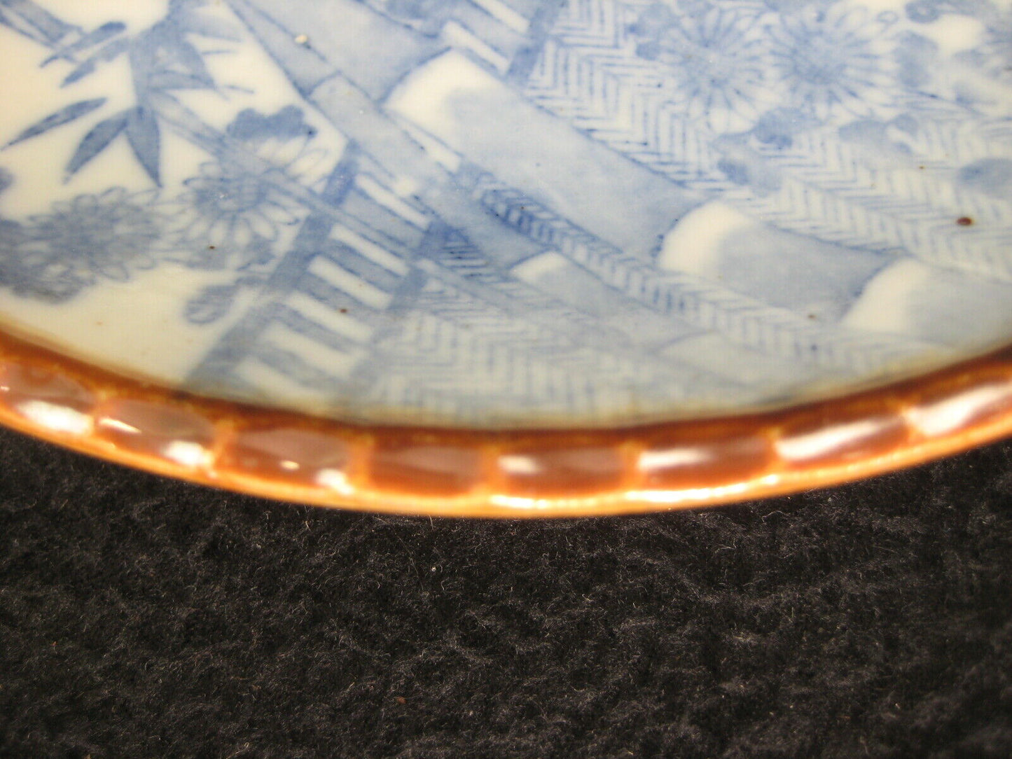 Vintage Japanese Ceramic Dish Plate Bamboo Chrysanthemum Flowers 7.25"