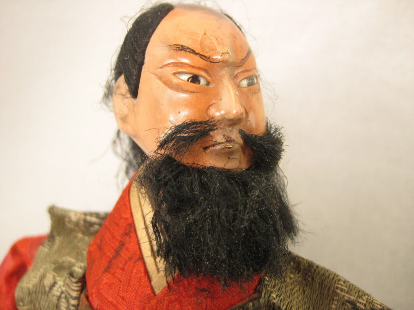 Antique Japanese Samurai Warrior Doll Wood Gofun Face Fierce General W Antique Japanese Samurai Warrior Doll Wood Gofun Face Fierce General W