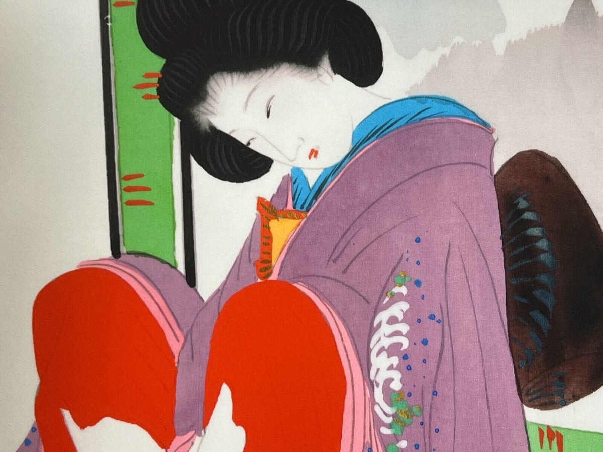 Shunga Japanese Erotic Art Giclee Print Hand Painting On Silk 10.5