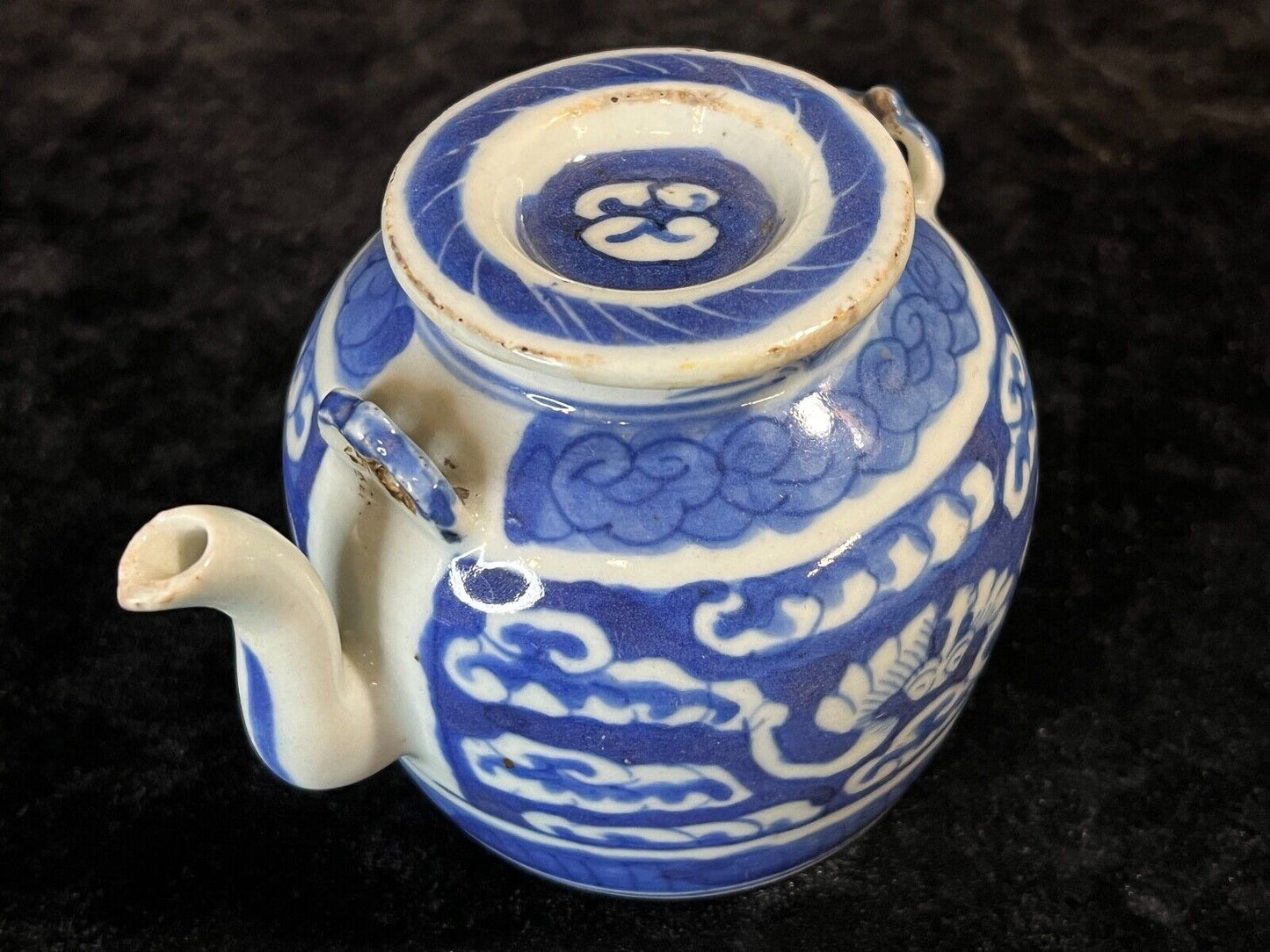 Antique Chinese Tea Pot Qing 19th Century Cobalt Blue & White