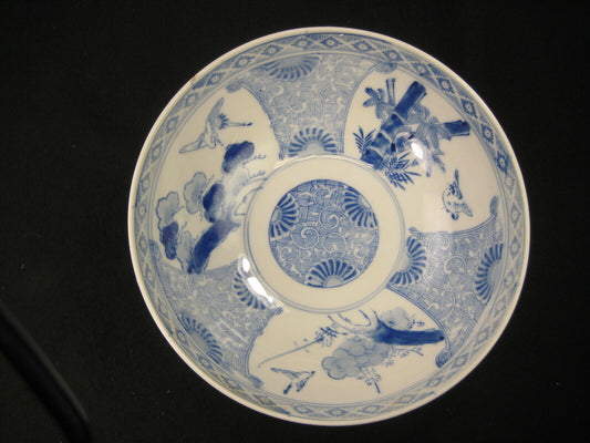 Antique Japanese Meiji Era C. 1900 Imari Ceramic Bowl  Bird Crane & Pine
