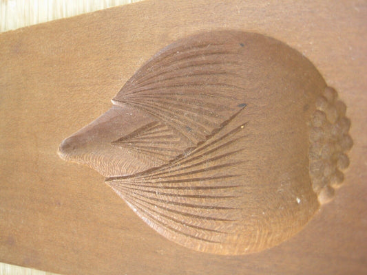 Vintage Japanese Hand Carved Wooden Kashigata Cake Mold Bamboo Sprout 2.25"X5"