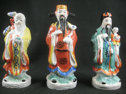 Vintage (C1950) Chinese Porcelain Sanxing Gods Fortune Prosperity Longevity